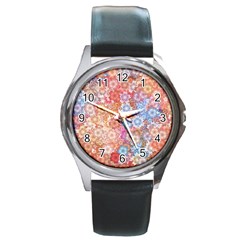 Art Beautiful Flowers Flames Generative Art Round Metal Watch by Wegoenart