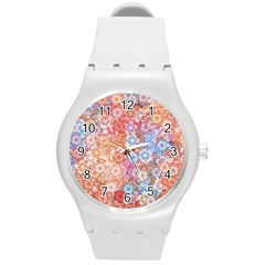 Art Beautiful Flowers Flames Generative Art Round Plastic Sport Watch (m) by Wegoenart