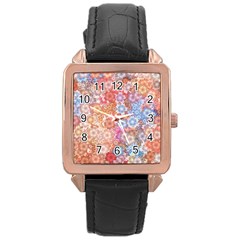 Art Beautiful Flowers Flames Generative Art Rose Gold Leather Watch  by Wegoenart