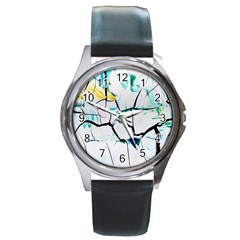 White And Multicolored Illustration Round Metal Watch by Wegoenart