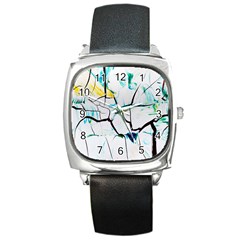 White And Multicolored Illustration Square Metal Watch by Wegoenart