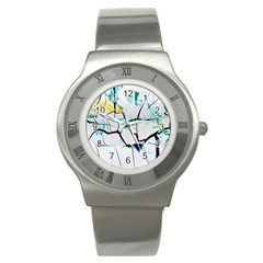 White And Multicolored Illustration Stainless Steel Watch by Wegoenart