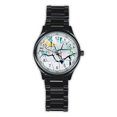 White And Multicolored Illustration Stainless Steel Round Watch by Wegoenart