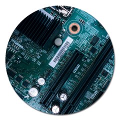 Green And Black Computer Motherboard Magnet 5  (round) by Wegoenart