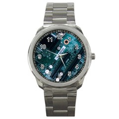 Green And Black Computer Motherboard Sport Metal Watch by Wegoenart