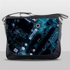 Green And Black Computer Motherboard Messenger Bag by Wegoenart