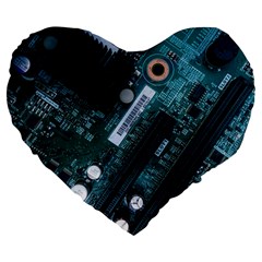 Green And Black Computer Motherboard Large 19  Premium Flano Heart Shape Cushions by Wegoenart