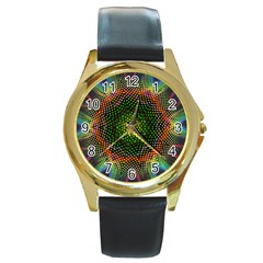 Kaleidoscope Art Unique Design Round Gold Metal Watch by Wegoenart