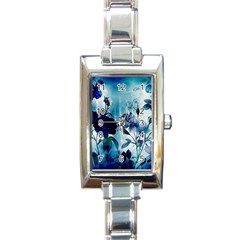 Wonderful Blue Flowers Rectangle Italian Charm Watch by FantasyWorld7