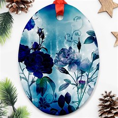 Wonderful Blue Flowers Ornament (oval) by FantasyWorld7