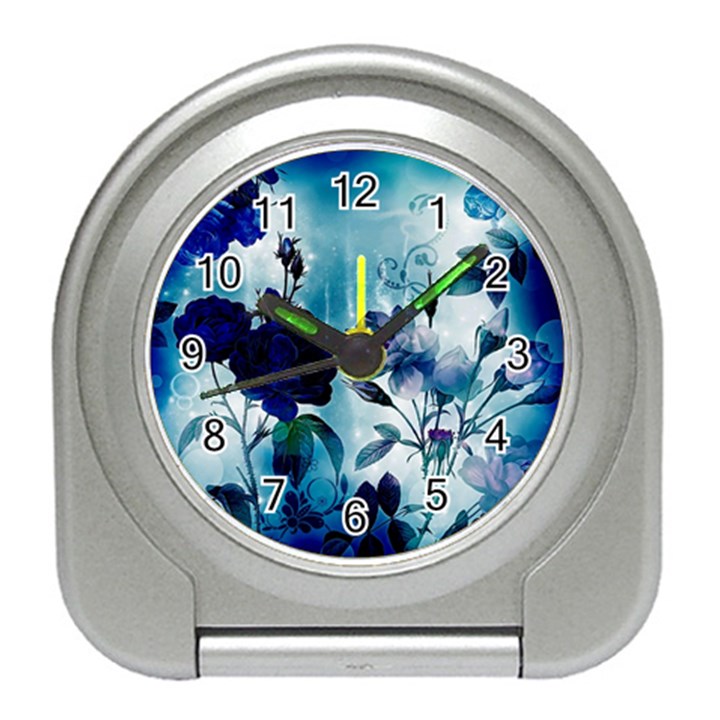 Wonderful Blue Flowers Travel Alarm Clock