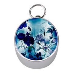 Wonderful Blue Flowers Mini Silver Compasses by FantasyWorld7