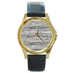 Striped Grunge Print Design Round Gold Metal Watch