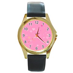 Pinkhearts Round Gold Metal Watch by designsbyamerianna