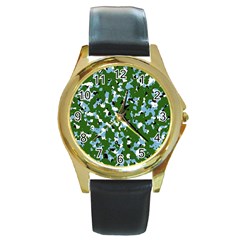 Greencamo1 Round Gold Metal Watch by designsbyamerianna