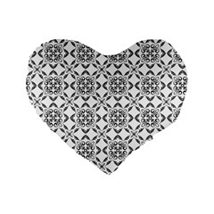 Black And White Patterned Backgroun Standard 16  Premium Heart Shape Cushions by designsbyamerianna