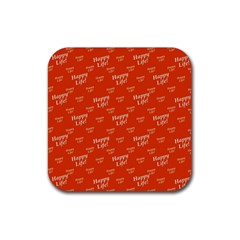 Motivational Happy Life Words Pattern Rubber Coaster (square)  by dflcprintsclothing