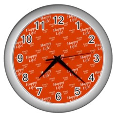 Motivational Happy Life Words Pattern Wall Clock (silver)