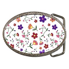 Flowers On A White Background              Belt Buckle by LalyLauraFLM