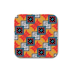 Shapes On A Brown Background Pattern               Rubber Square Coaster (4 Pack by LalyLauraFLM