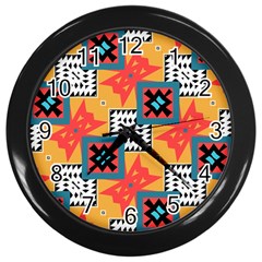 Shapes On A Brown Background Pattern               Wall Clock (black) by LalyLauraFLM