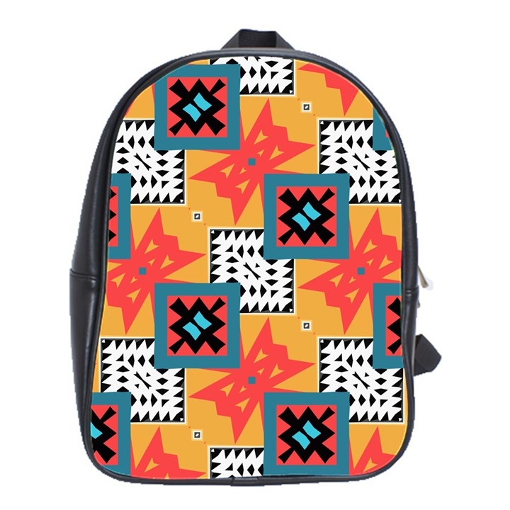 Shapes on a brown background pattern               School Bag (Large)