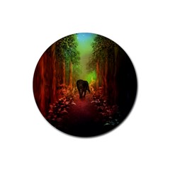 The Lonely Wolf In The Night Rubber Round Coaster (4 Pack)  by FantasyWorld7