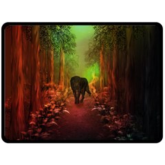 The Lonely Wolf In The Night Double Sided Fleece Blanket (large)  by FantasyWorld7