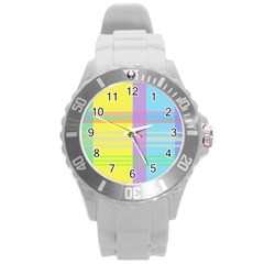 Easter Background Easter Plaid Round Plastic Sport Watch (l) by Simbadda