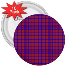 Pattern Plaid Geometric Red Blue 3  Buttons (10 Pack)  by Simbadda