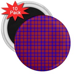 Pattern Plaid Geometric Red Blue 3  Magnets (10 Pack)  by Simbadda