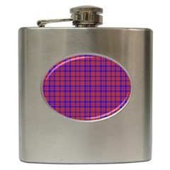 Pattern Plaid Geometric Red Blue Hip Flask (6 Oz) by Simbadda