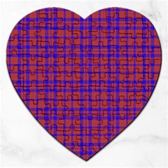 Pattern Plaid Geometric Red Blue Jigsaw Puzzle (heart) by Simbadda