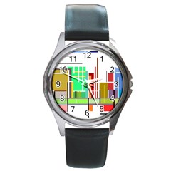 Business Finance Statistics Graphic Round Metal Watch by Simbadda