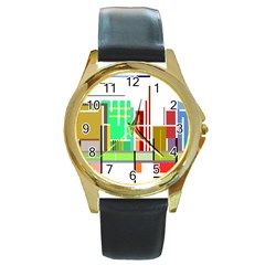 Business Finance Statistics Graphic Round Gold Metal Watch by Simbadda