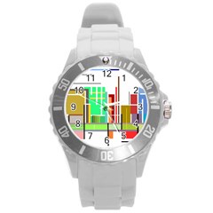 Business Finance Statistics Graphic Round Plastic Sport Watch (l) by Simbadda