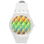 Background Colorful Geometric Round Plastic Sport Watch (M) Front