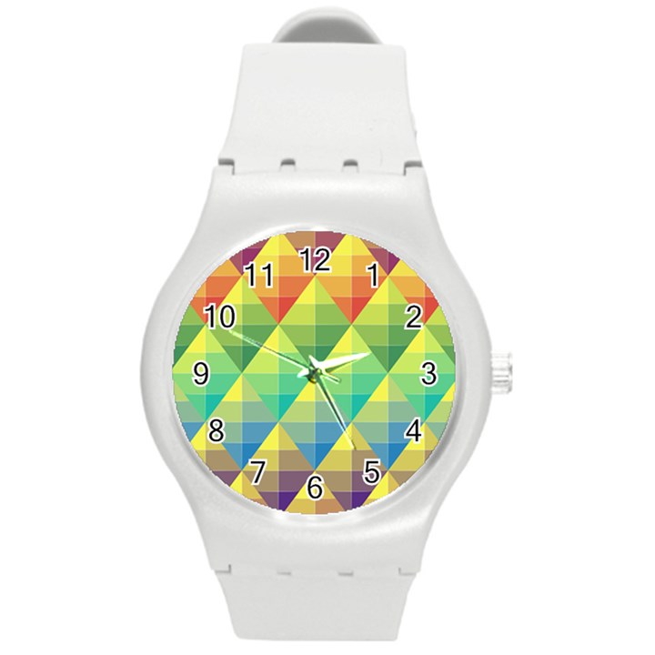 Background Colorful Geometric Round Plastic Sport Watch (M)