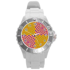 Pop Art Orange Background Round Plastic Sport Watch (l) by Simbadda