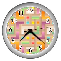 Abstract Background Colorful Wall Clock (Silver)