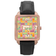 Abstract Background Colorful Rose Gold Leather Watch 