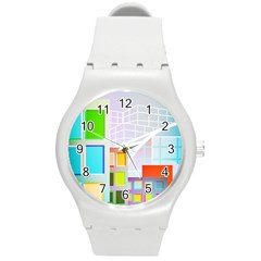 City Modern Business Skyscrapers Round Plastic Sport Watch (m) by Simbadda