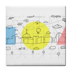 Urban City Skyline Sketch Tile Coasters by Simbadda