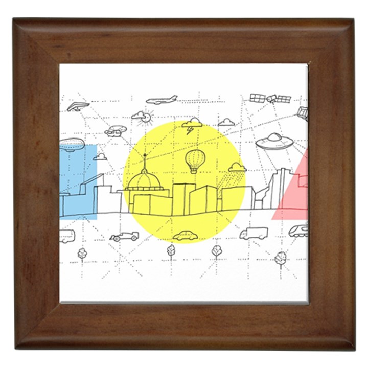 Urban City Skyline Sketch Framed Tiles