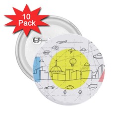 Urban City Skyline Sketch 2 25  Buttons (10 Pack)  by Simbadda