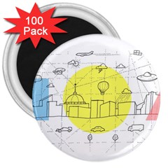 Urban City Skyline Sketch 3  Magnets (100 Pack) by Simbadda