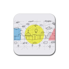 Urban City Skyline Sketch Rubber Coaster (square)  by Simbadda