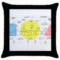 Urban City Skyline Sketch Throw Pillow Case (black) by Simbadda