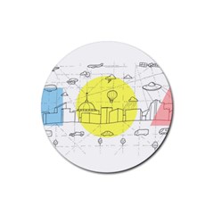 Urban City Skyline Sketch Rubber Coaster (round)  by Simbadda