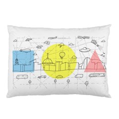 Urban City Skyline Sketch Pillow Case by Simbadda